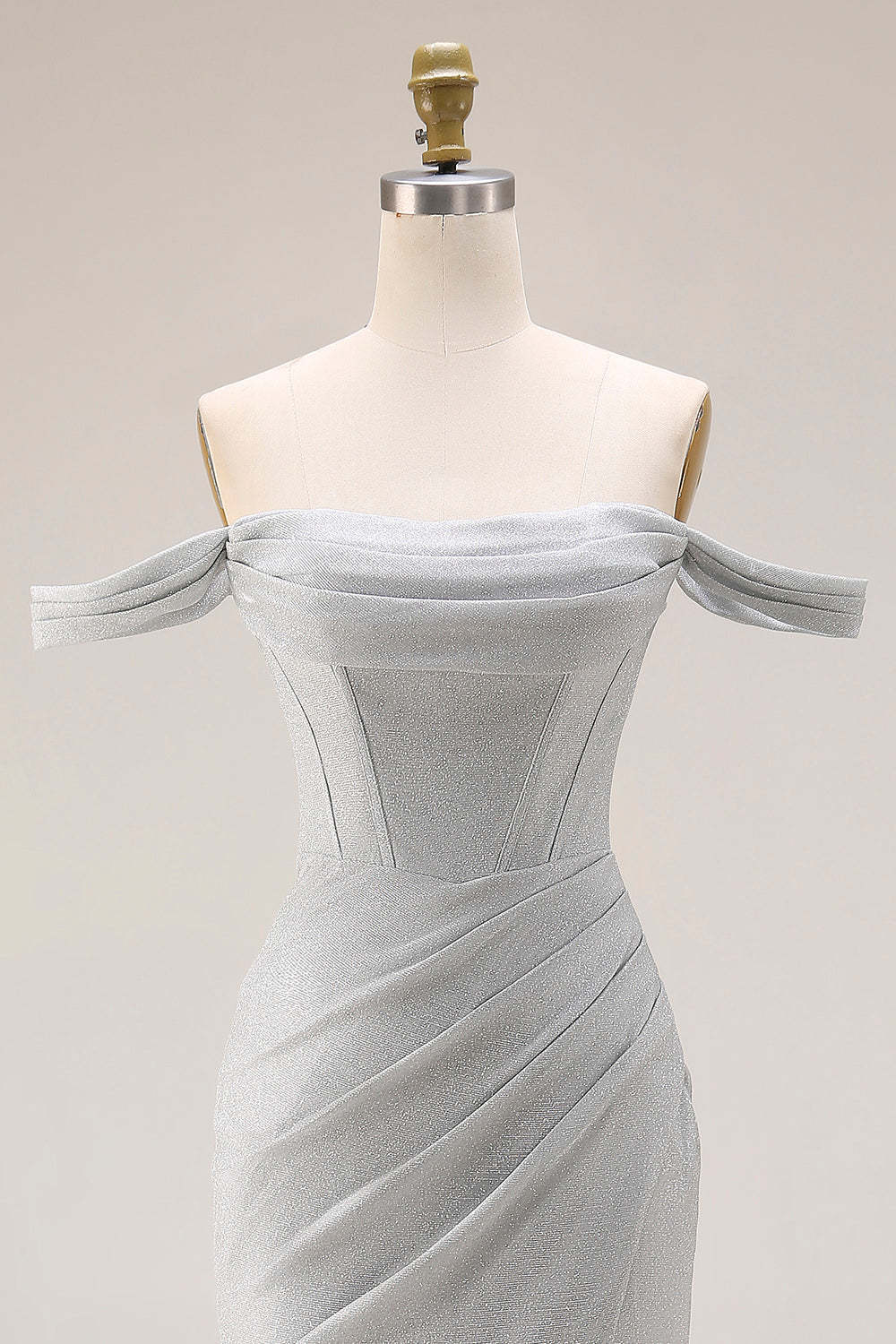 Corset Light Grey Off the Shoulder Mermaid Maxi Gala Dress with Slit