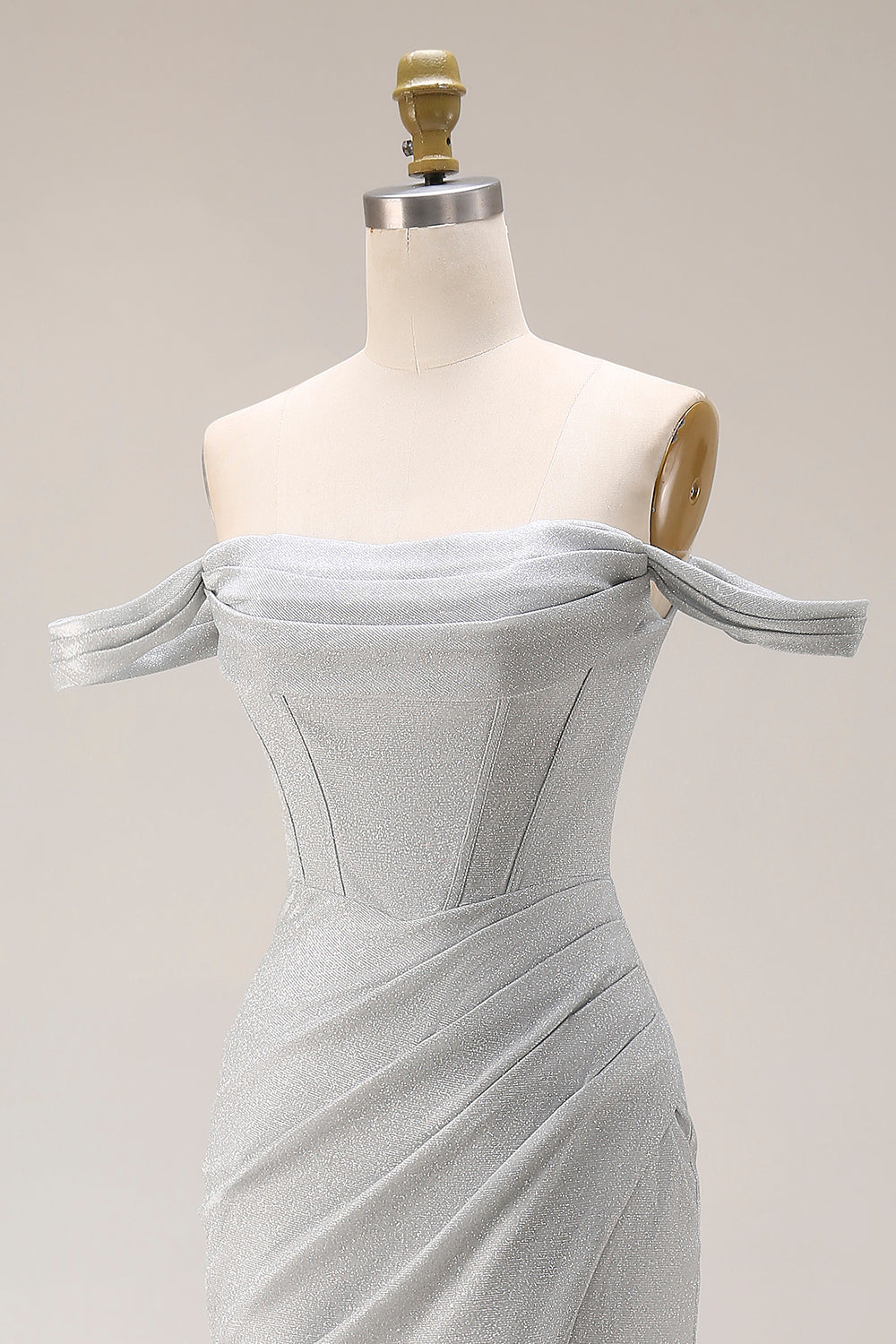 Corset Light Grey Off the Shoulder Mermaid Maxi Gala Dress with Slit