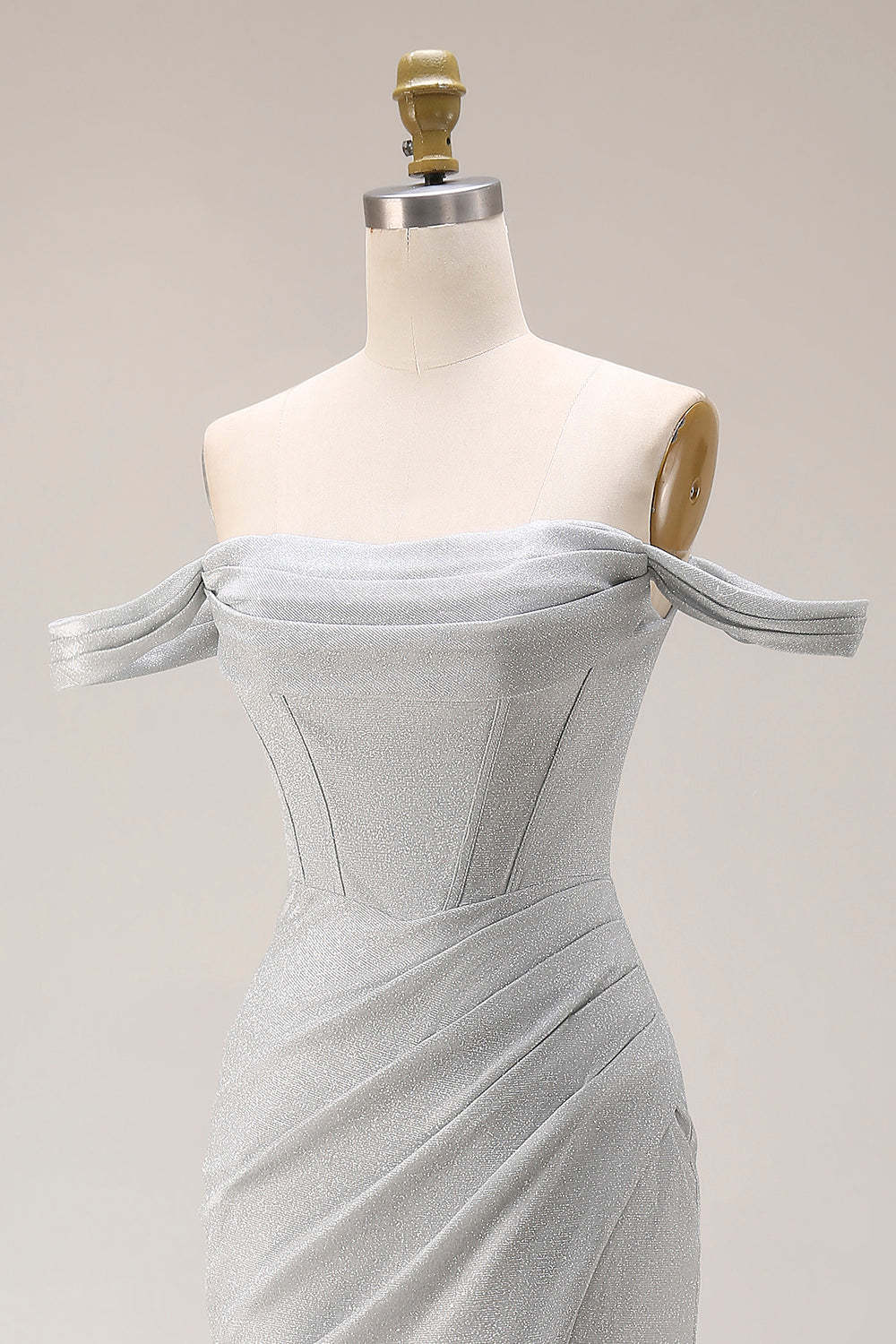 Corset Light Grey Off the Shoulder Mermaid Maxi Gala Dress with Slit