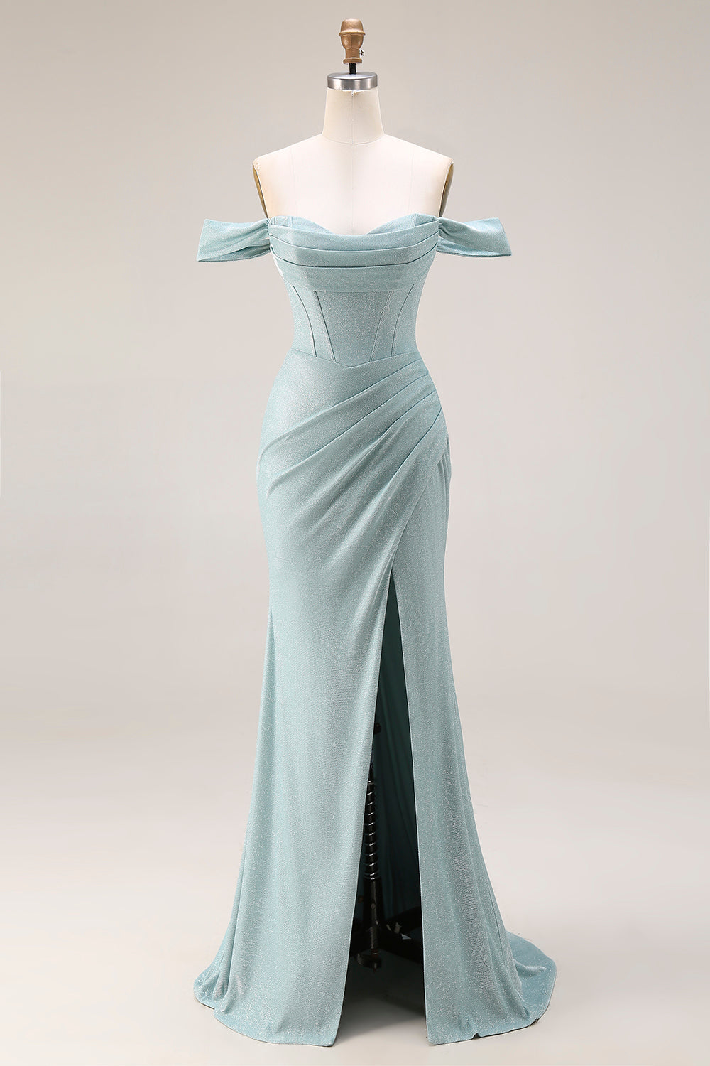 Corset Dusty Green Ruched Mermaid Maxi Gala Dress with Slit