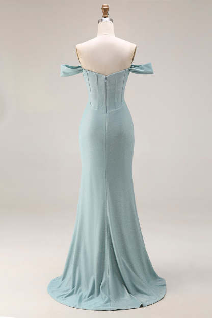 Corset Dusty Green Ruched Mermaid Maxi Gala Dress with Slit