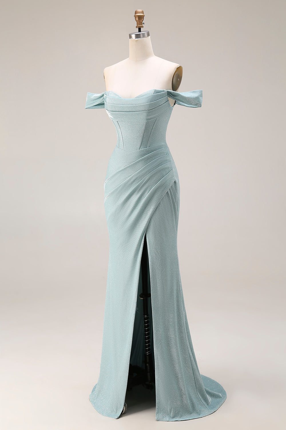 Corset Dusty Green Ruched Mermaid Maxi Gala Dress with Slit
