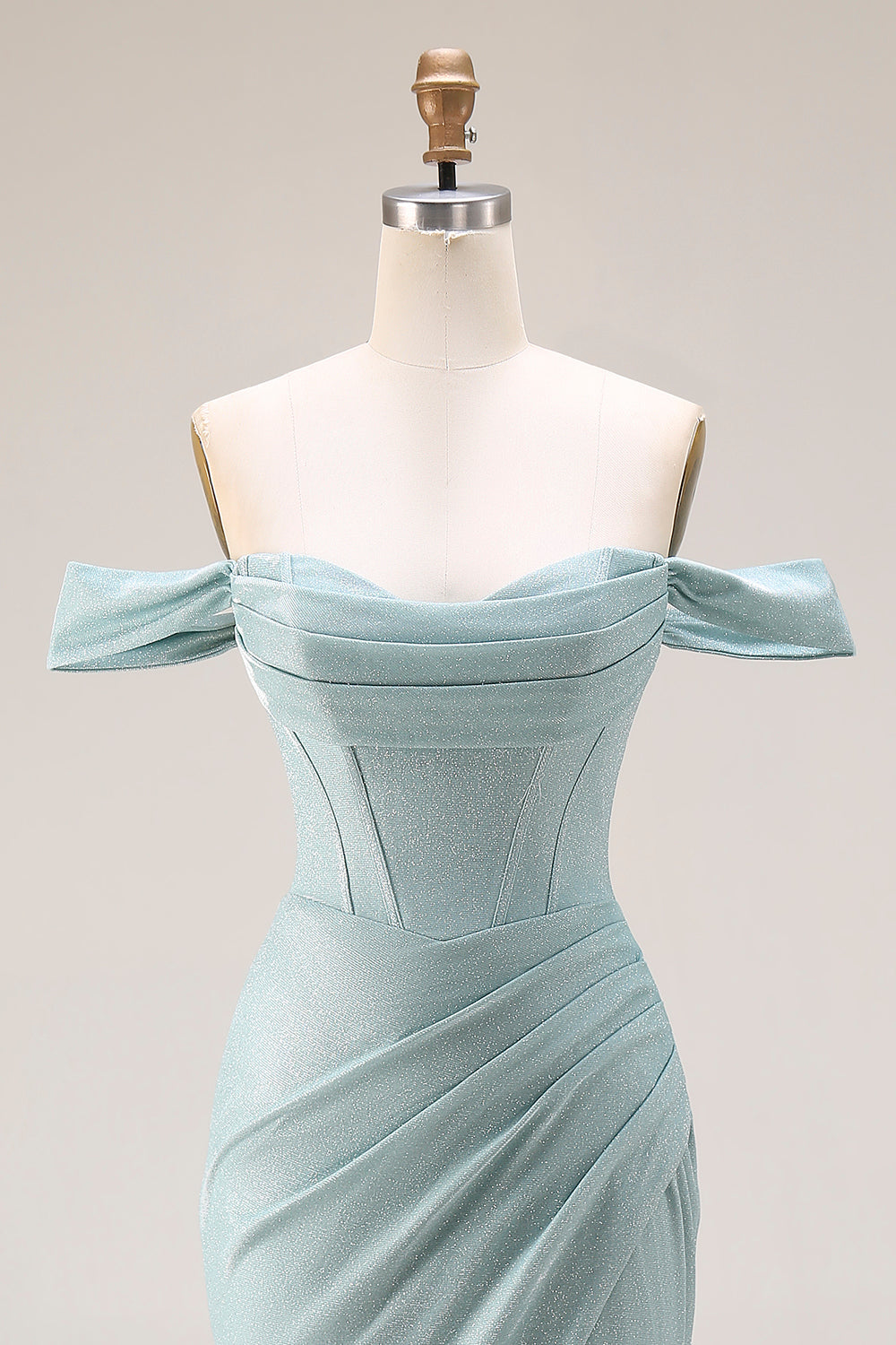 Corset Dusty Green Ruched Mermaid Maxi Gala Dress with Slit