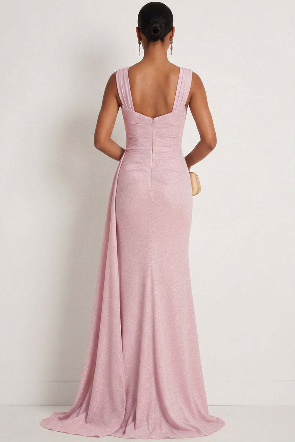 Thick Straps Dark Pink Ruched Mermaid Maxi Formal Dress with Slit