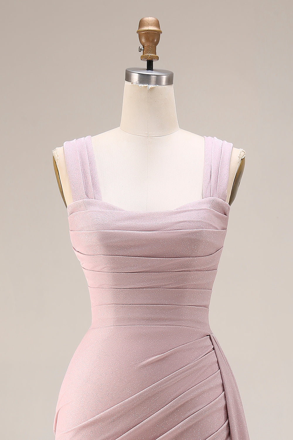 Thick Straps Dark Pink Ruched Mermaid Maxi Formal Dress with Slit