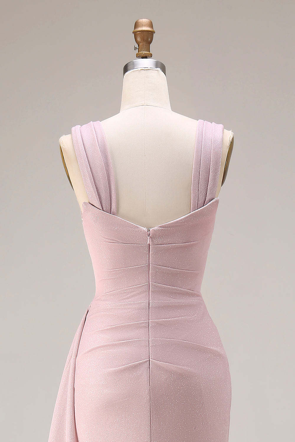 Thick Straps Dark Pink Ruched Mermaid Maxi Formal Dress with Slit