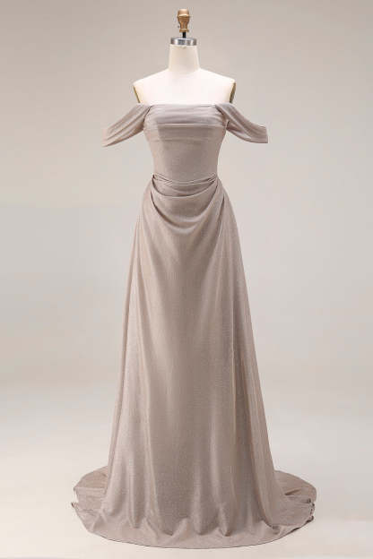 Grey Mermaid Off the Shoulder Draped Long Gala Dress