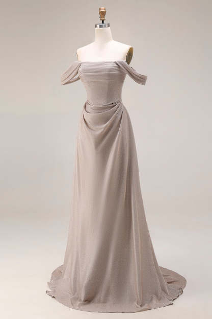 Grey Mermaid Off the Shoulder Draped Long Gala Dress