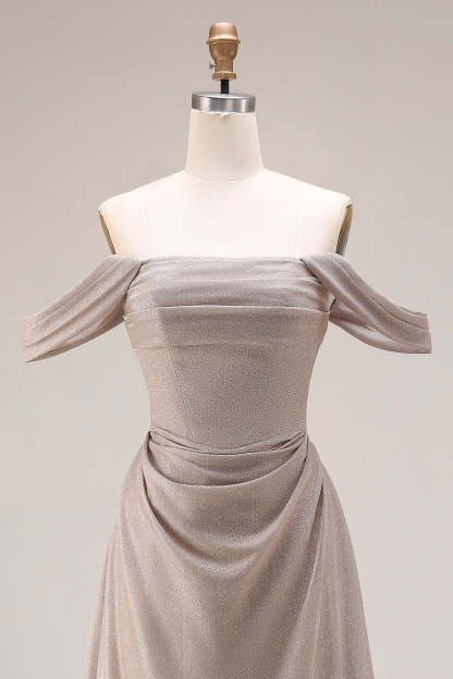 Grey Mermaid Off the Shoulder Draped Long Gala Dress