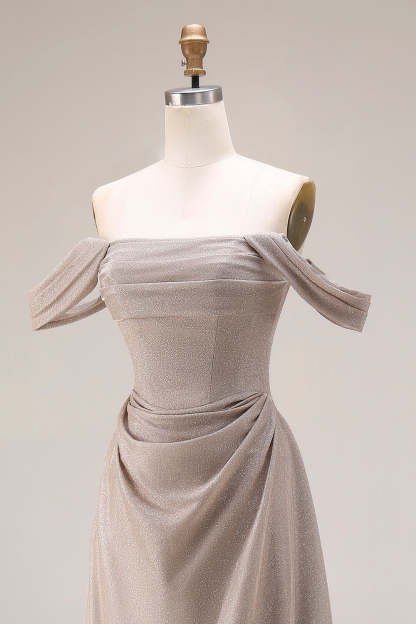 Grey Mermaid Off the Shoulder Draped Long Gala Dress