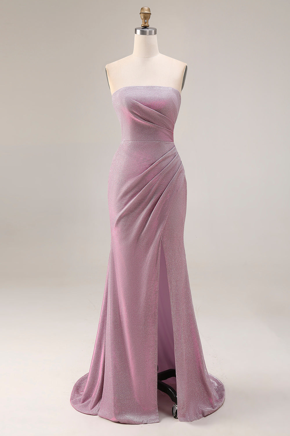 Dusty Plum Mermaid Strapless Ruched Long Prom Dress