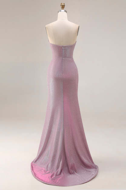 Dusty Plum Mermaid Strapless Ruched Long Prom Dress