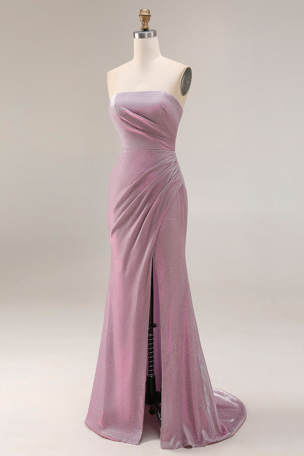 Dusty Plum Mermaid Strapless Ruched Long Prom Dress