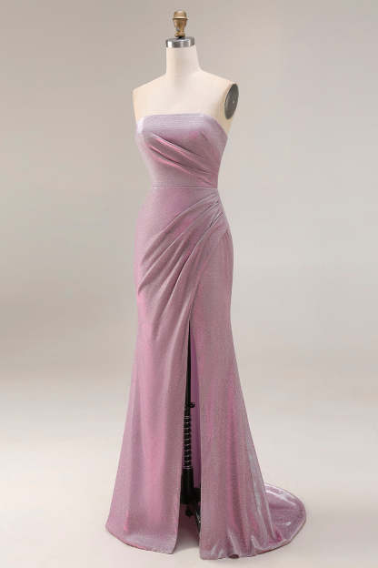 Dusty Plum Mermaid Strapless Ruched Long Prom Dress