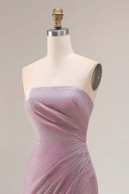 Dusty Plum Mermaid Strapless Ruched Long Prom Dress