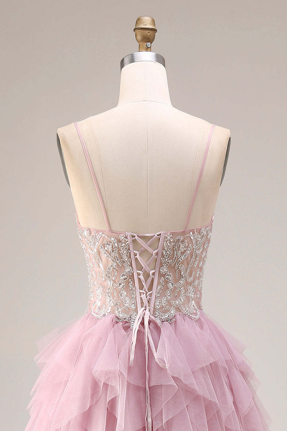 Sparkly Dusty Pink A Line Ruffled Long Prom Dress with Beading