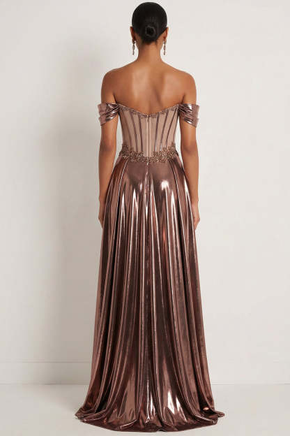 Corset Appliqued Dark Coffee A Line Long Gala Dress