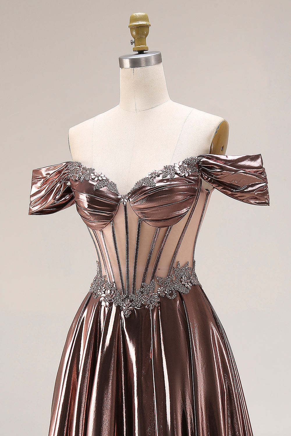 Corset Appliqued Dark Coffee A Line Long Gala Dress