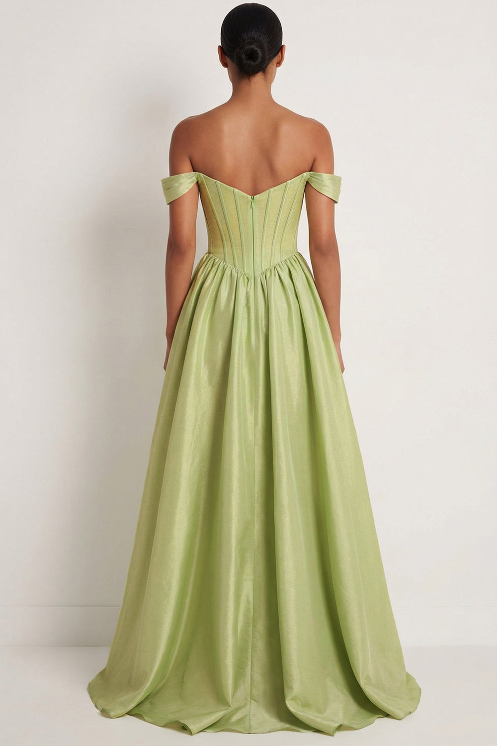 Light Green Off the Shoulder Corset A Line Formal Dress with Slit