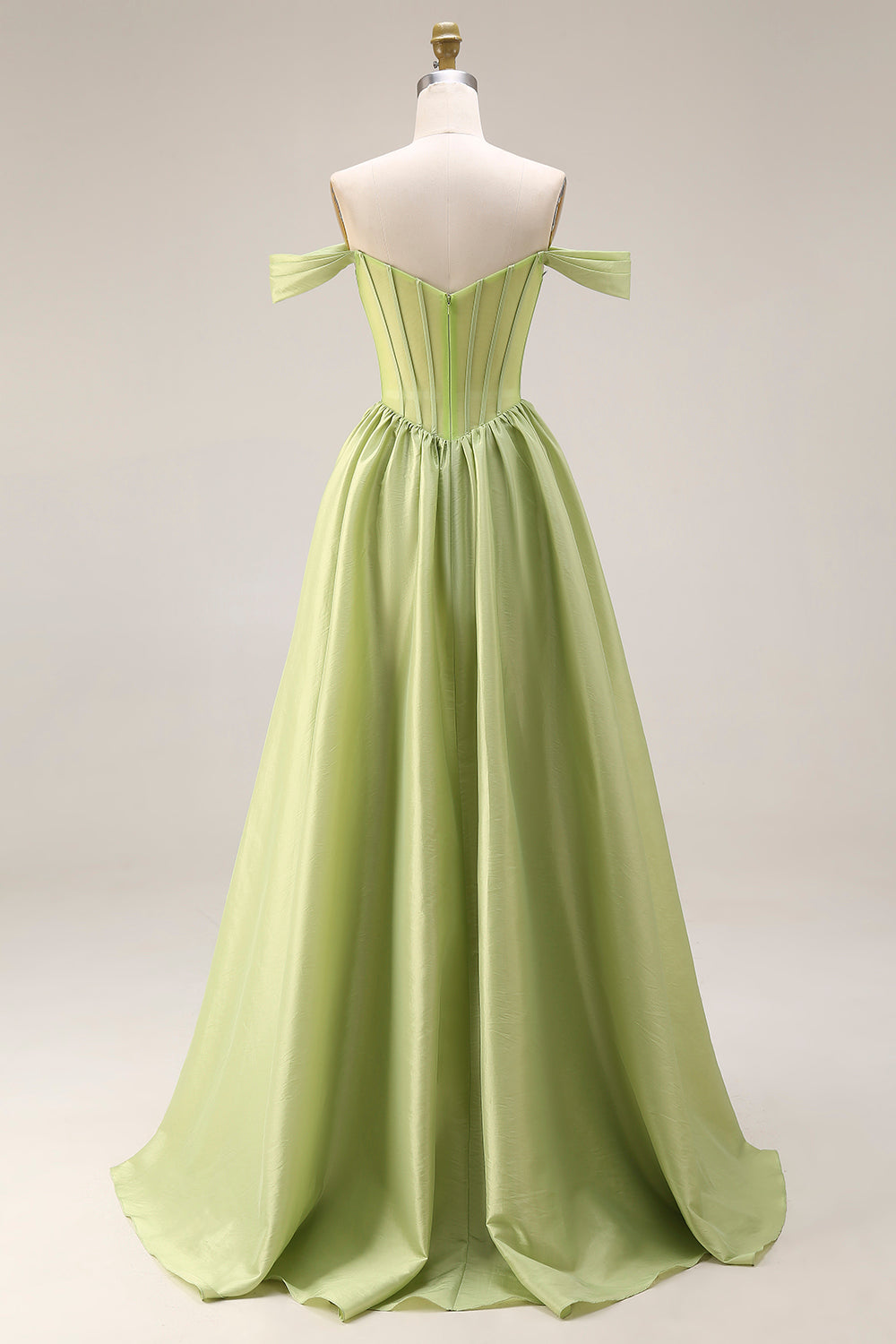 Light Green Off the Shoulder Corset A Line Formal Dress with Slit