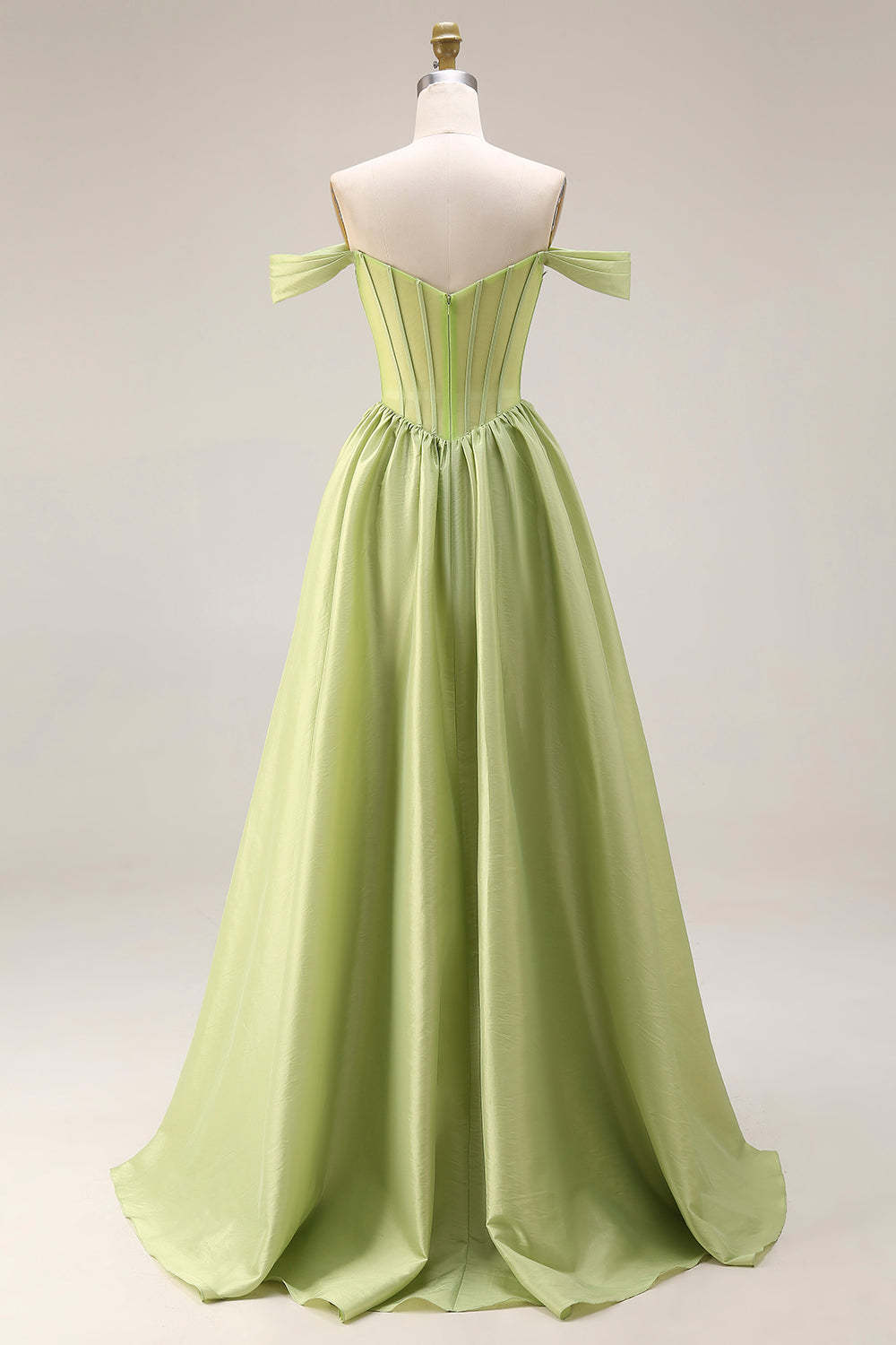 Light Green Off the Shoulder Corset A Line Formal Dress with Slit