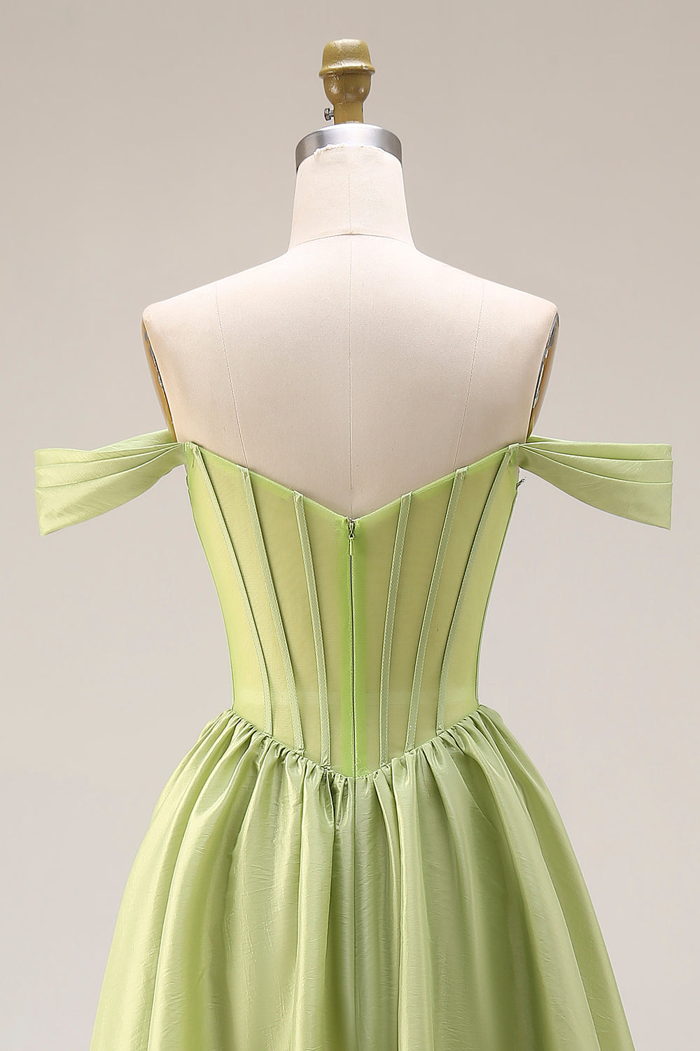 Light Green Off the Shoulder Corset A Line Formal Dress with Slit