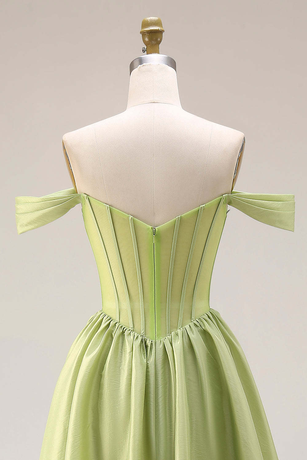 Light Green Off the Shoulder Corset A Line Formal Dress with Slit