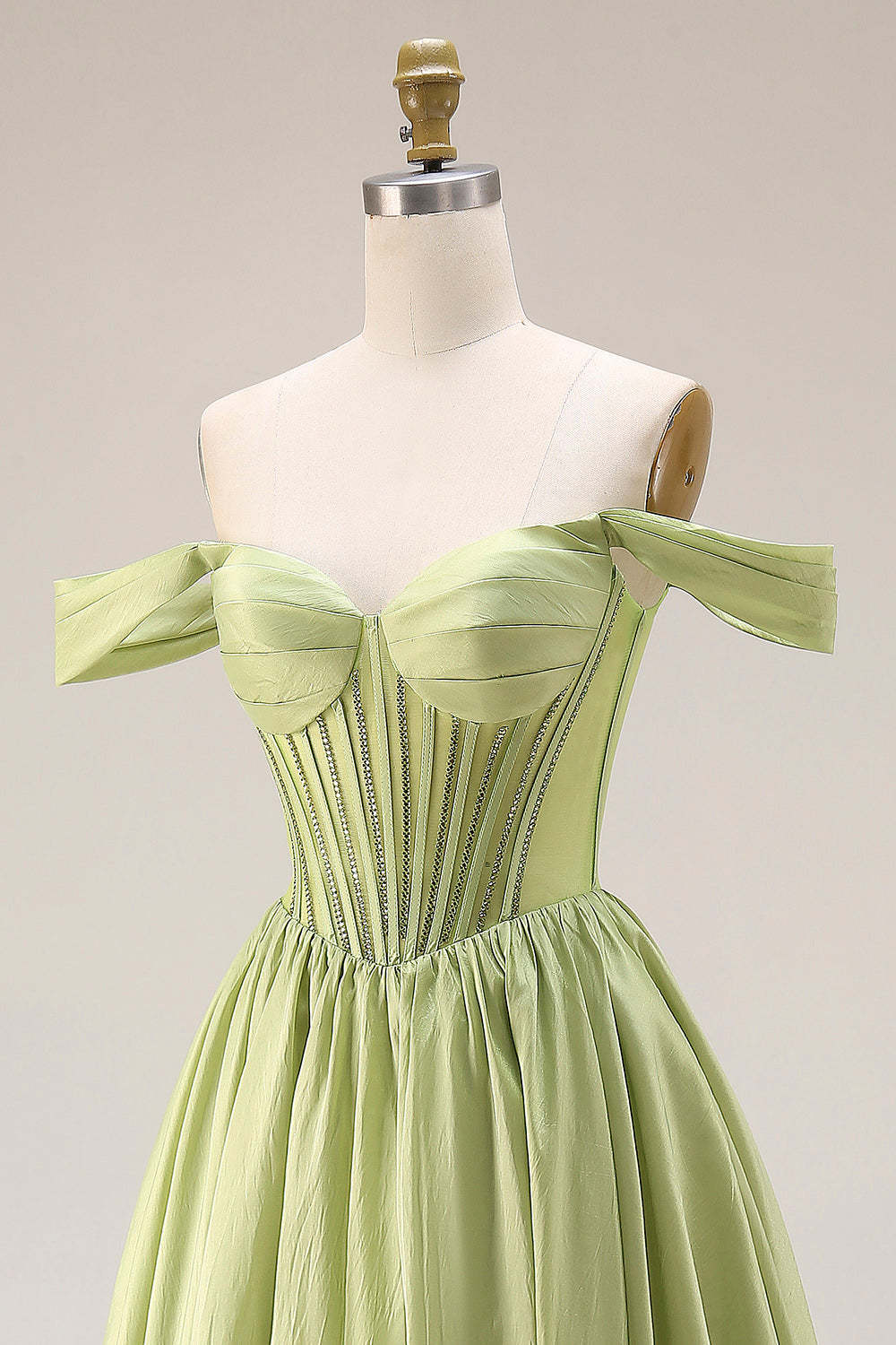 Light Green Off the Shoulder Corset A Line Formal Dress with Slit
