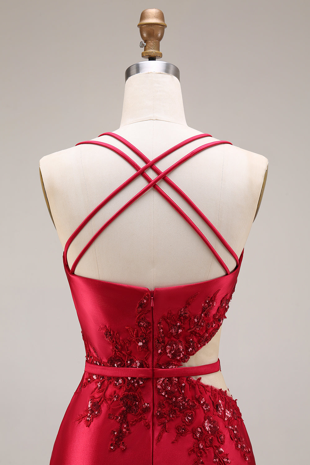 Sparkly Beaded Red Mermaid Floral Maxi Prom Dress with Slit