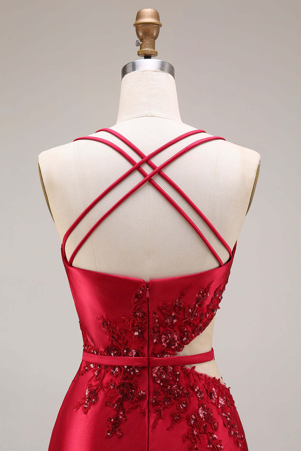 Sparkly Beaded Red Mermaid Floral Maxi Prom Dress with Slit