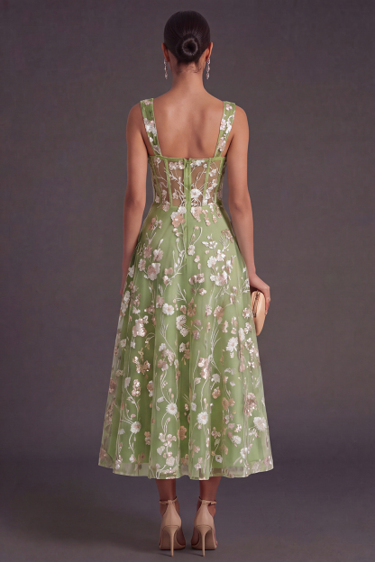 Sparkly Pink Sequined Corset A Line Floral Long Gala Dress