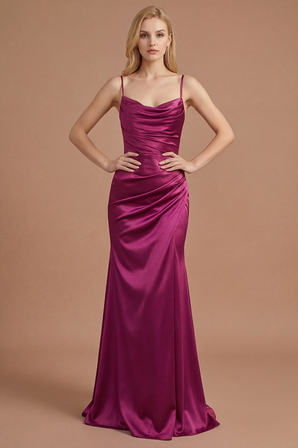 Burgundy Spaghetti Straps Mermaid Ruched Long Prom Dress