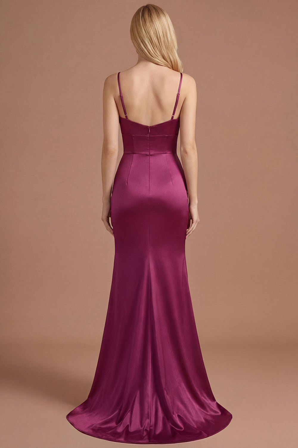 Burgundy Spaghetti Straps Mermaid Ruched Long Prom Dress