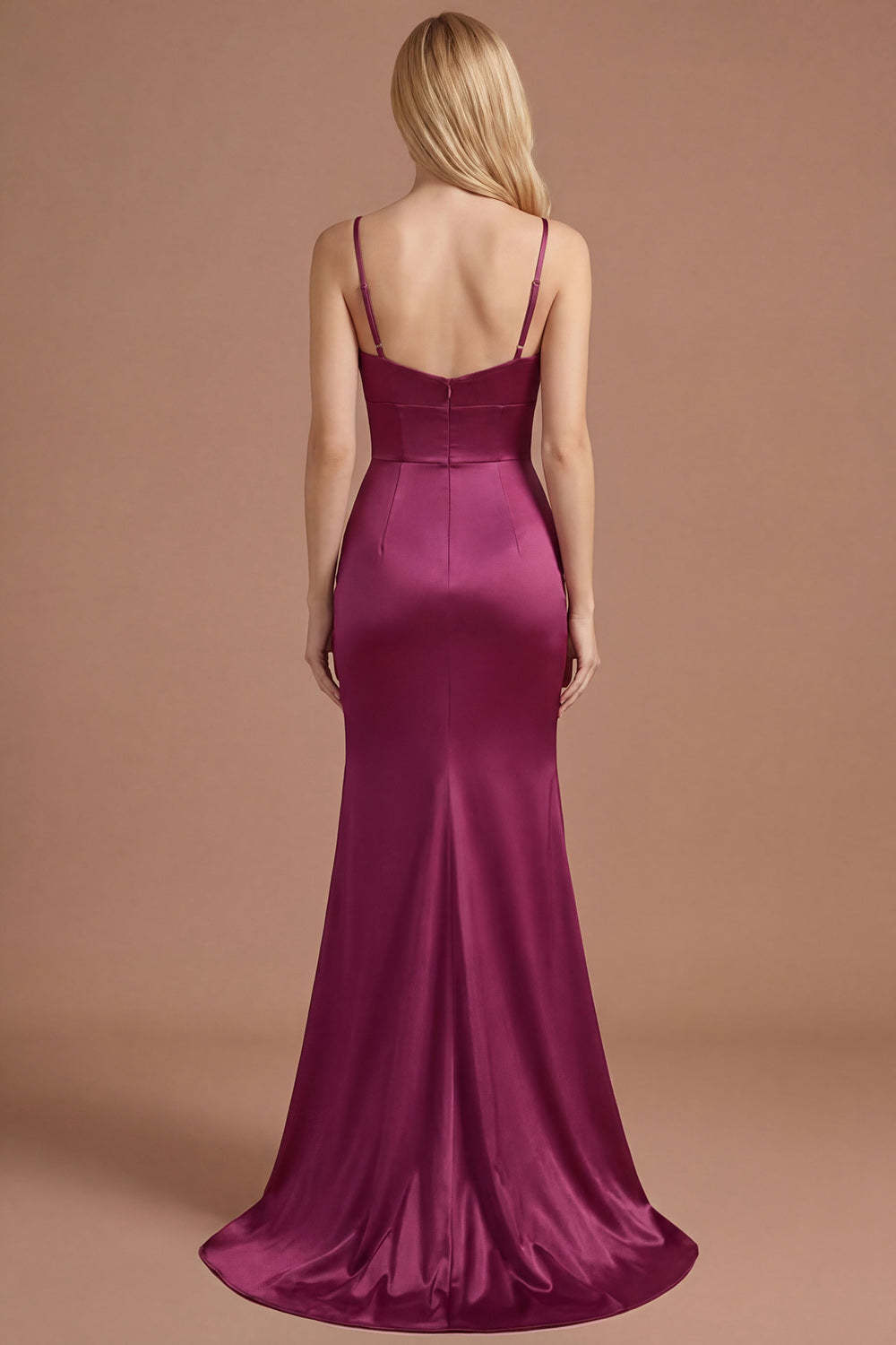 Burgundy Spaghetti Straps Mermaid Ruched Long Prom Dress