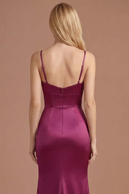 Burgundy Spaghetti Straps Mermaid Ruched Long Prom Dress