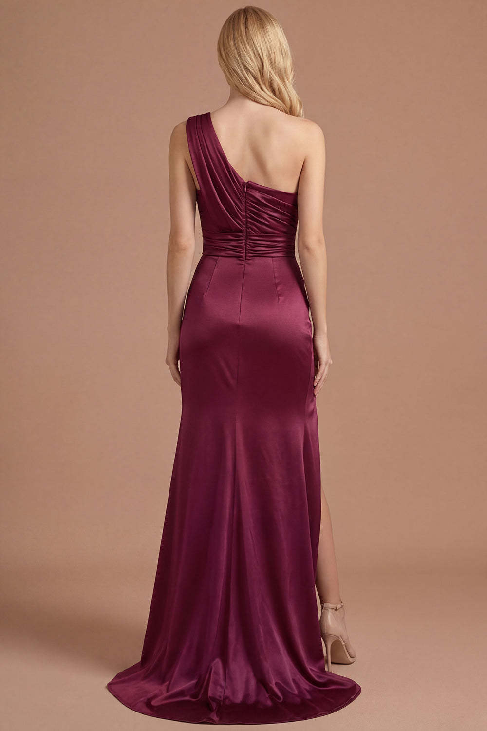 Mermaid Burgundy One Shoulder Ruched Long Prom Dress with Slit