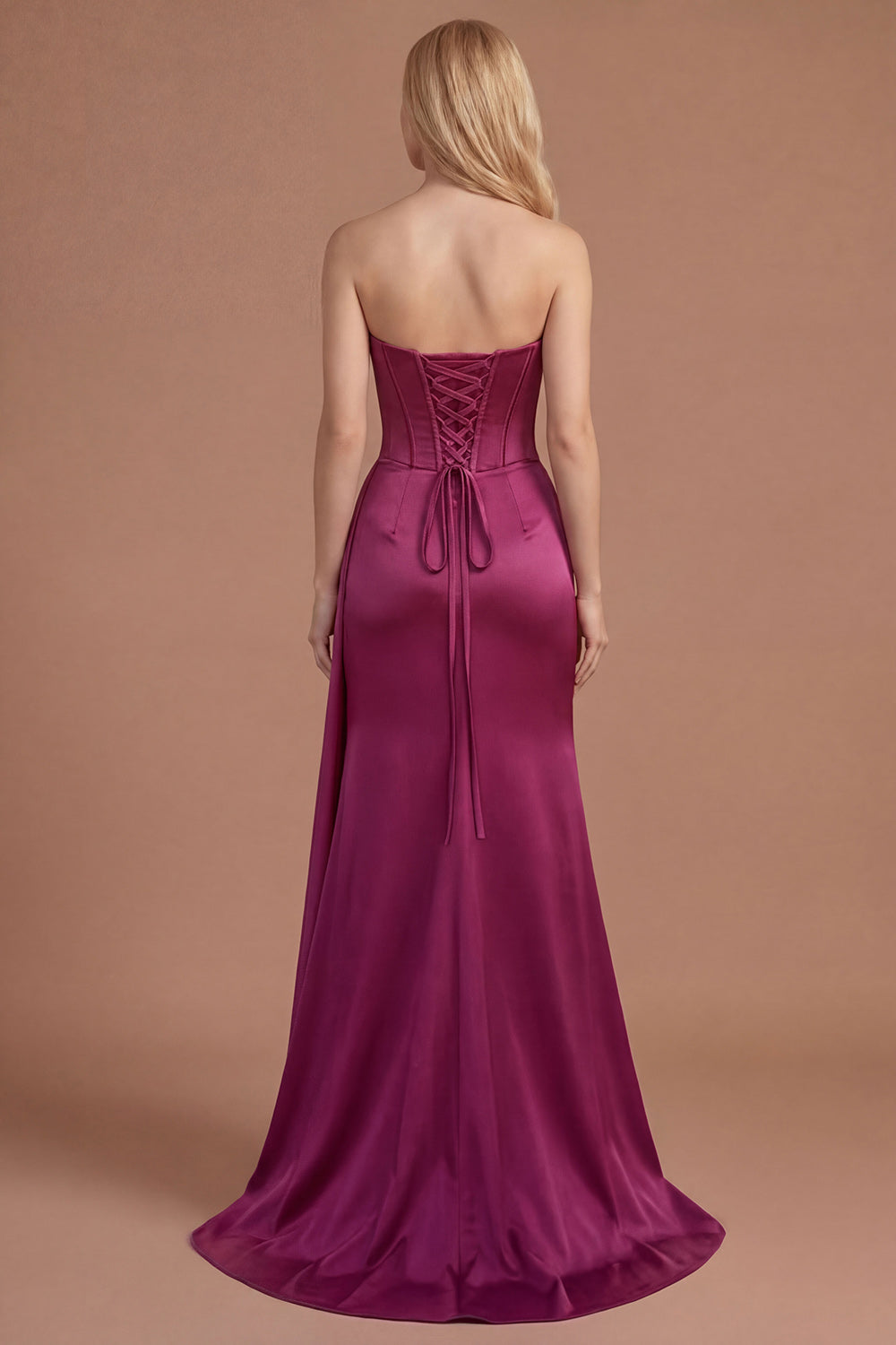 Burgundy Floral Corset Mermaid Strapless Long Prom Dress with Slit