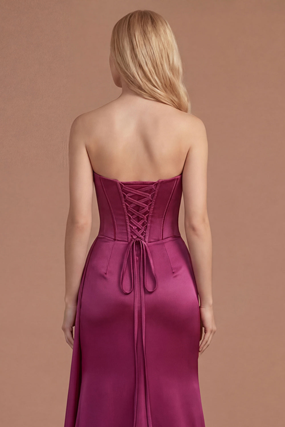 Burgundy Floral Corset Mermaid Strapless Long Prom Dress with Slit