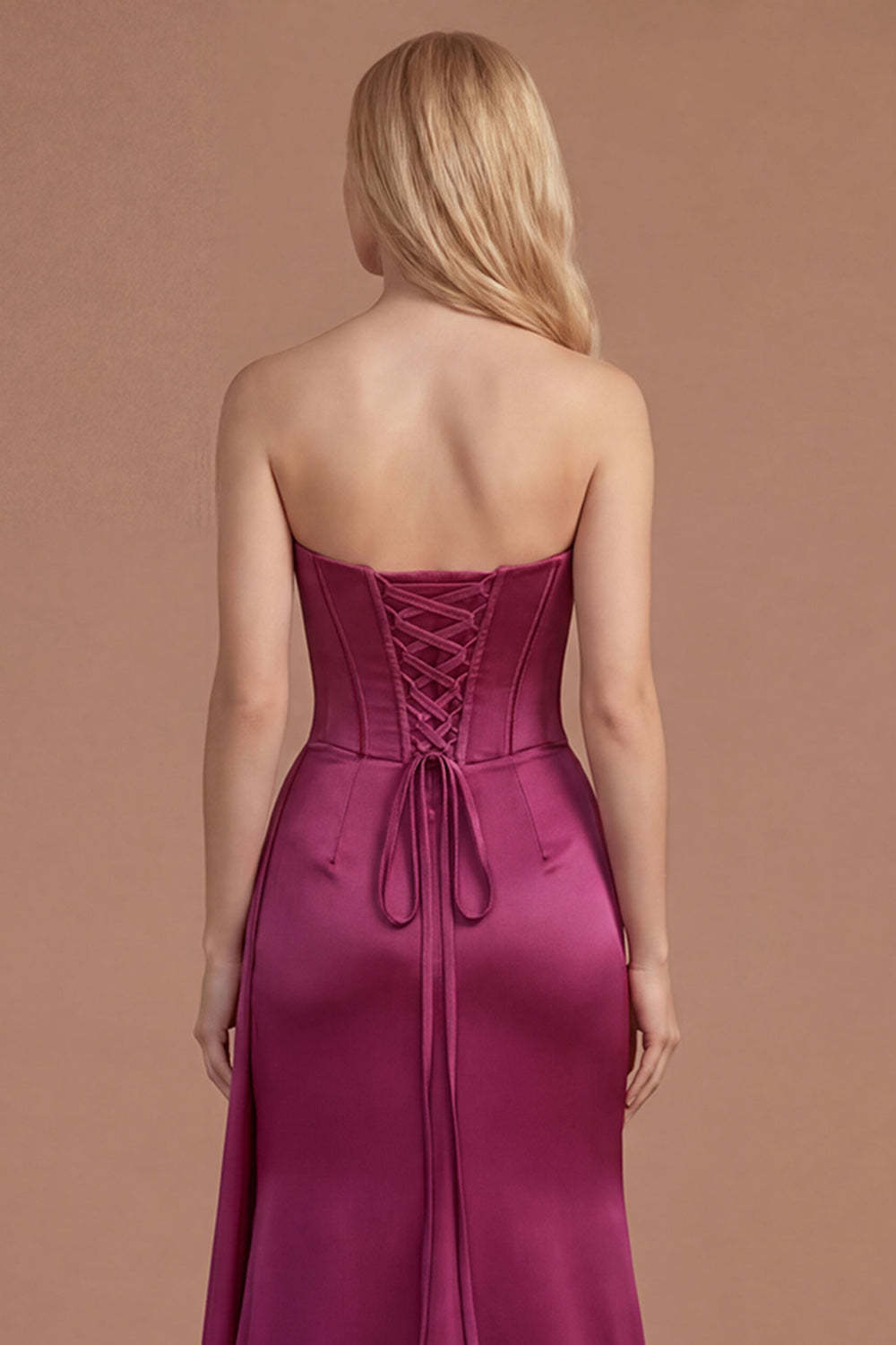 Burgundy Floral Corset Mermaid Strapless Long Prom Dress with Slit