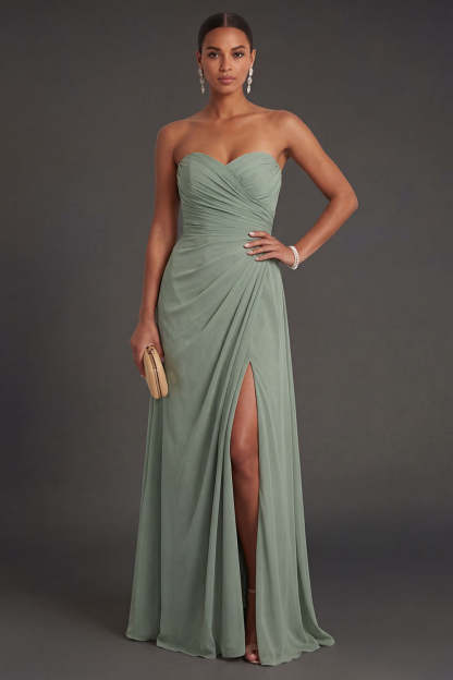 Leely Women Dusty Sage Sheath Sweetheart Long Formal Dress with Slit Ruched Backless Sleeveless Evening Dress
