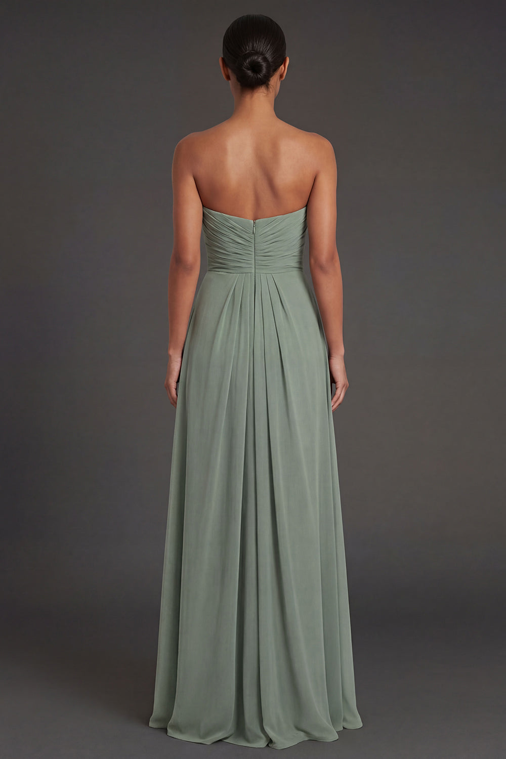 Dusty Sage Sheath Sweetheart Ruched Backless Long Formal Dress with Slit