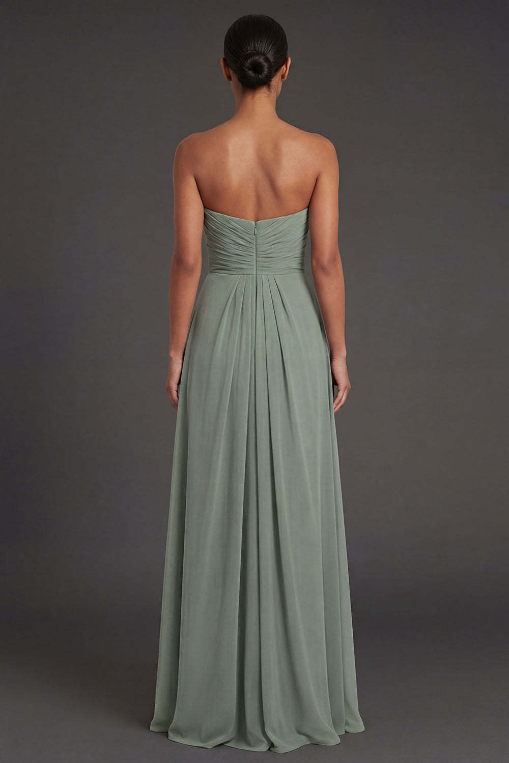 Dusty Sage Sheath Sweetheart Ruched Backless Long Formal Dress with Slit