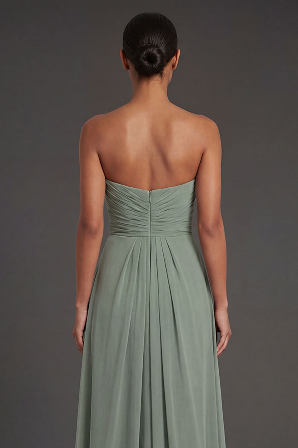Dusty Sage Sheath Sweetheart Ruched Backless Long Formal Dress with Slit