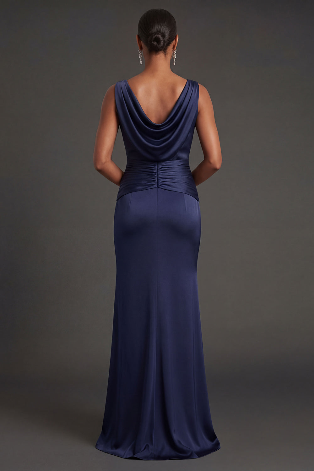 Navy Mermaid Round Neck Sleeveless Long Formal Dress