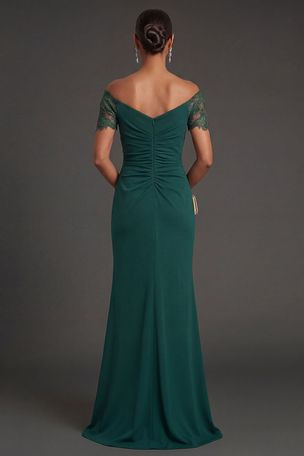 Dark Green Mermaid Off the Shoulder Ruched Long Formal Dress