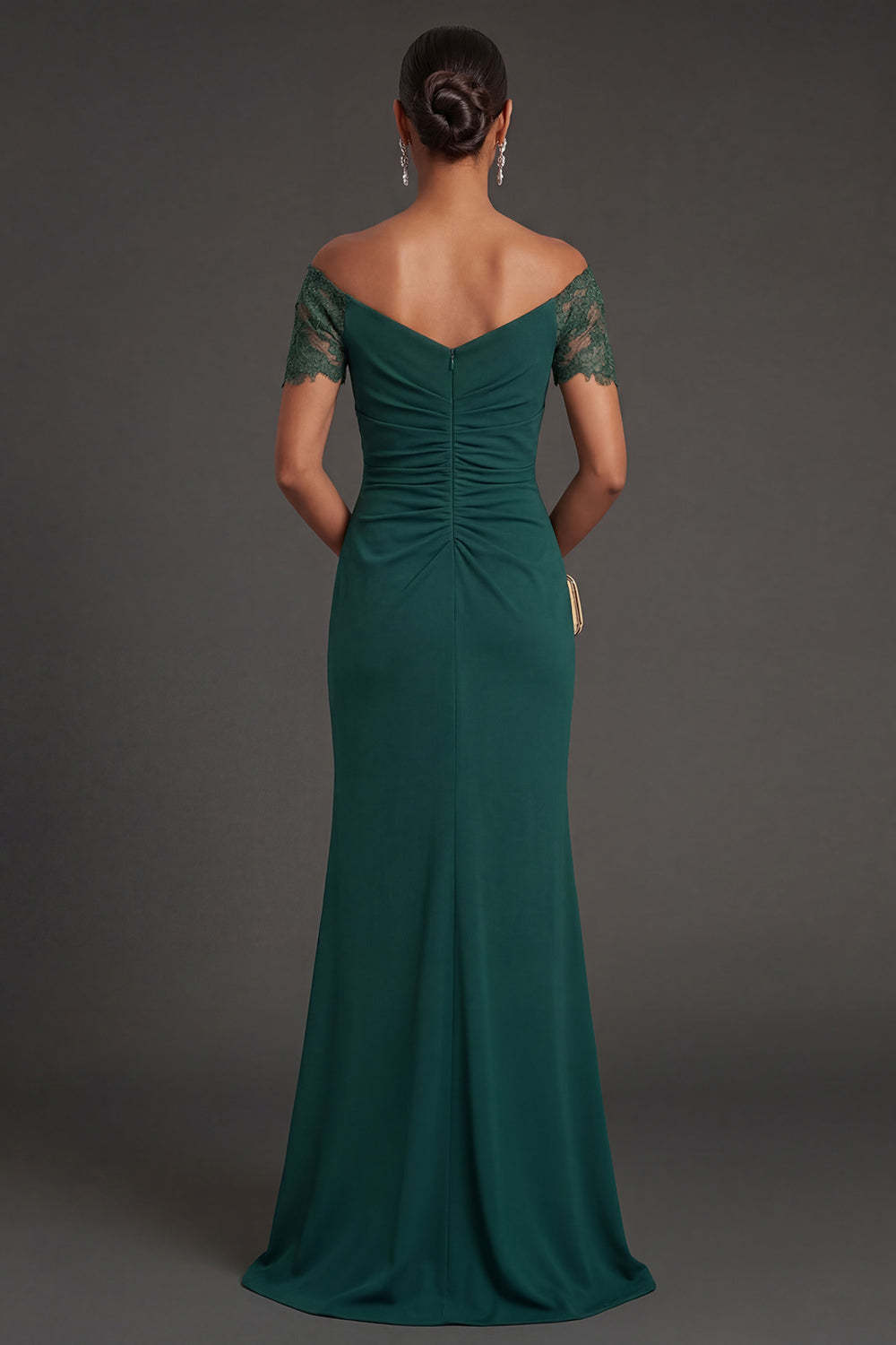 Dark Green Mermaid Off the Shoulder Ruched Long Formal Dress