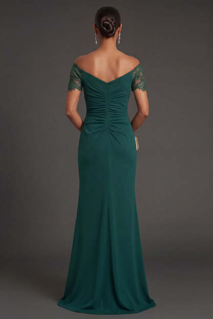 Dark Green Mermaid Off the Shoulder Ruched Long Formal Dress