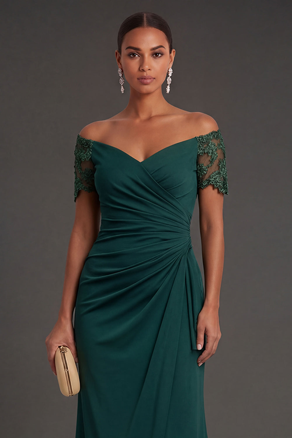 Dark Green Mermaid Off the Shoulder Ruched Long Formal Dress