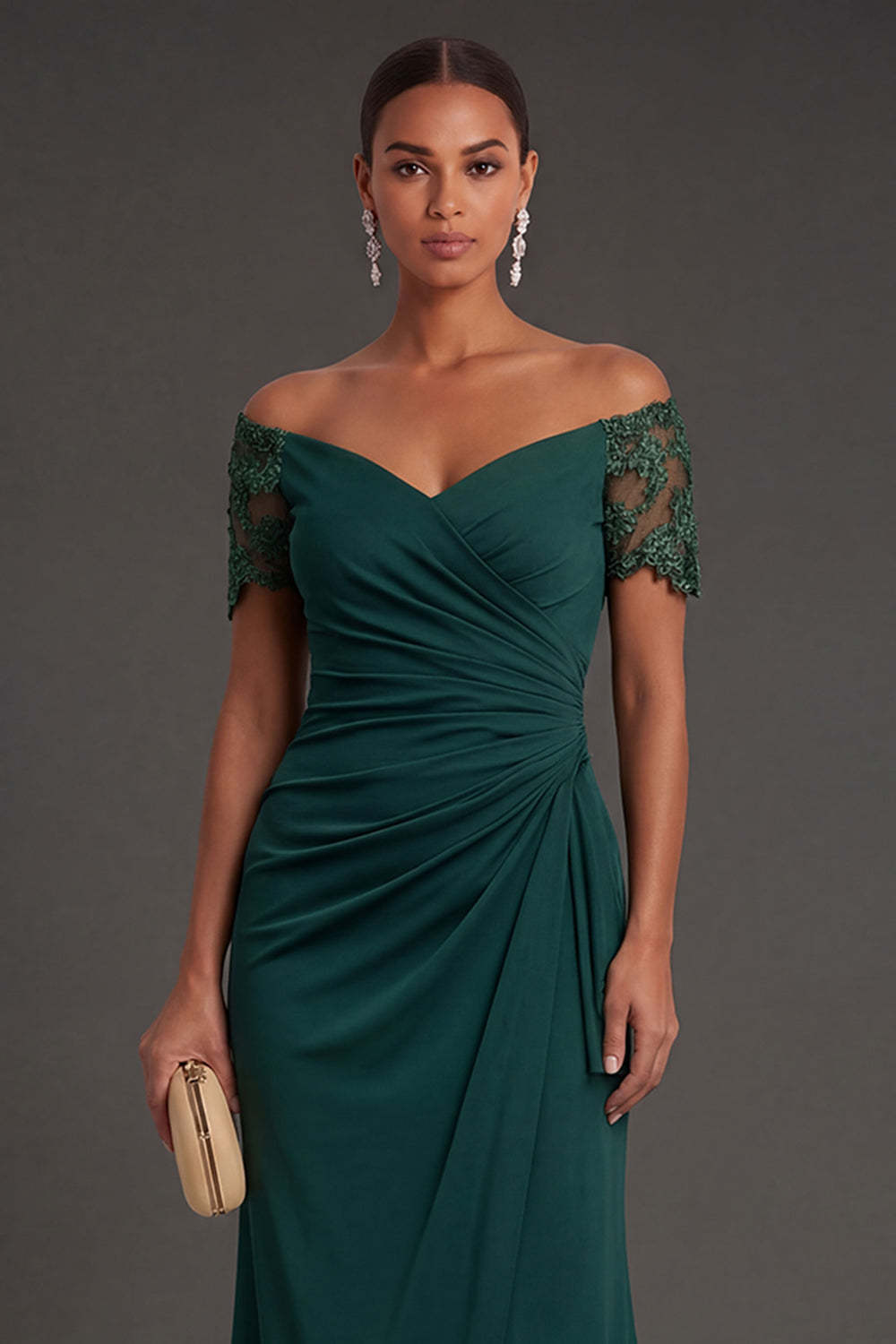 Dark Green Mermaid Off the Shoulder Ruched Long Formal Dress