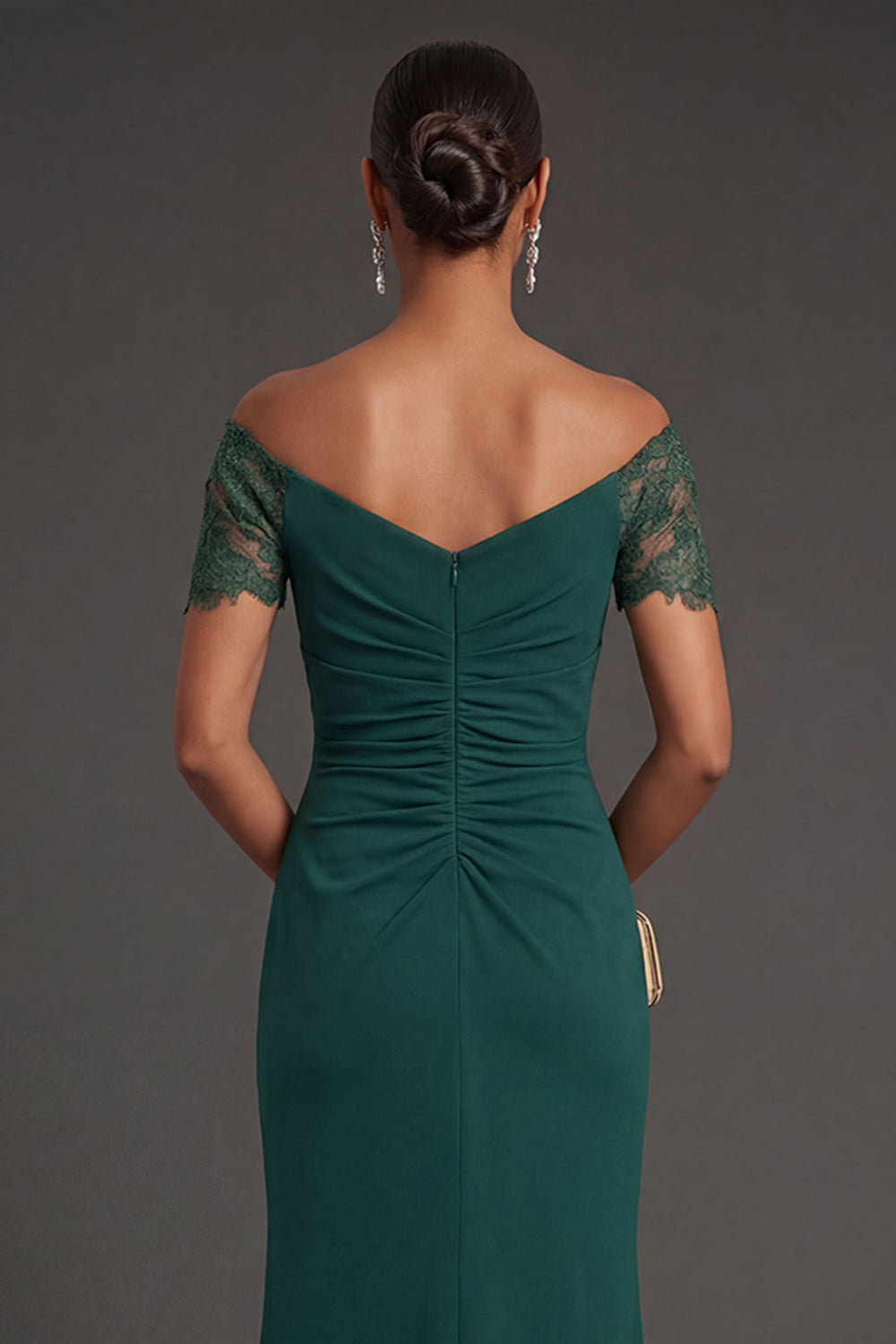 Dark Green Mermaid Off the Shoulder Ruched Long Formal Dress